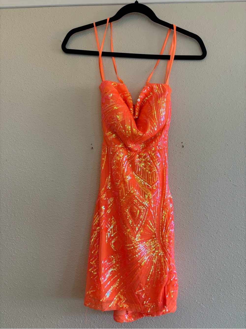 Francesca's Collections Neon Orange Sequin Mini Dress